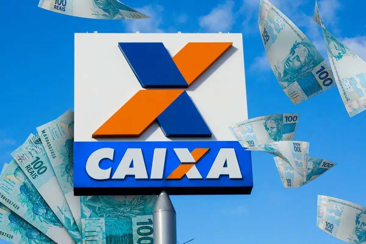 Imagem destaca a logomarca da Caixa Econômica Federal em primeiro plano, com cédulas de dinheiro ao fundo, simbolizando a liberação de valores sociais e pagamentos realizados em fevereiro de 2026 para famílias que atendem aos critérios do programa.